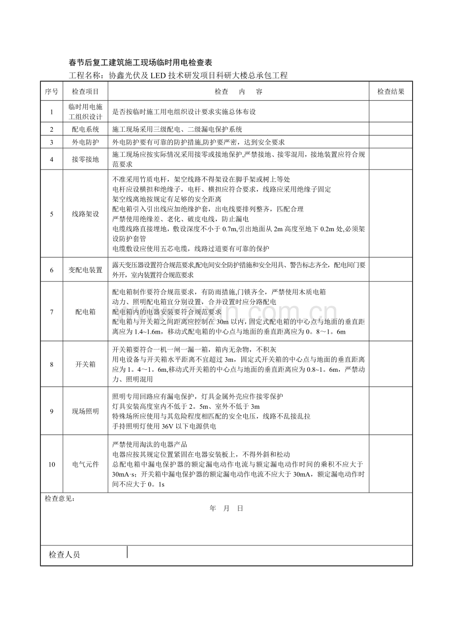 春节后复工临电验收表--.doc_第1页