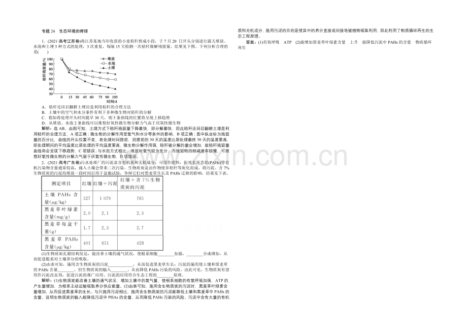 2020届高考生物二轮复习-第八单元-专题24-生态环境的保护-Word版含解析.docx_第1页