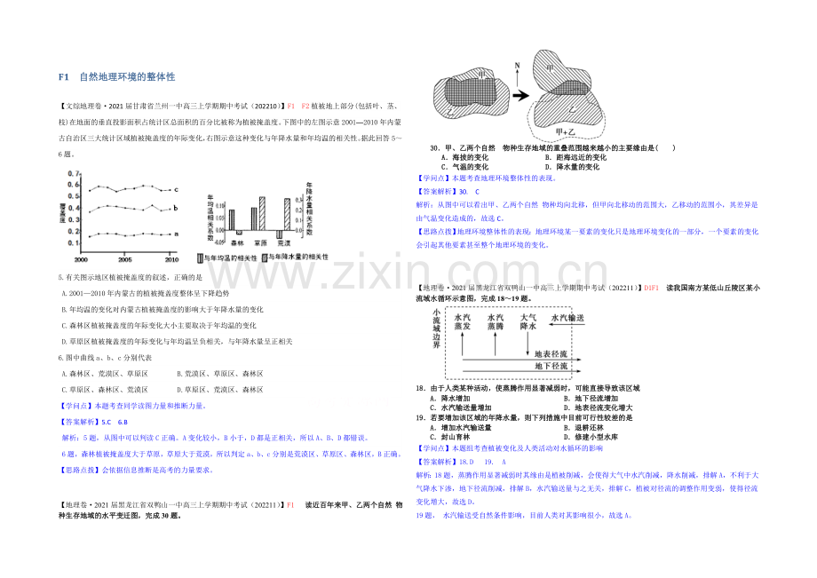 【备战2021高考】全国2021届高中地理试题汇编(11月份)：F1自然地理环境的整体性.docx_第1页