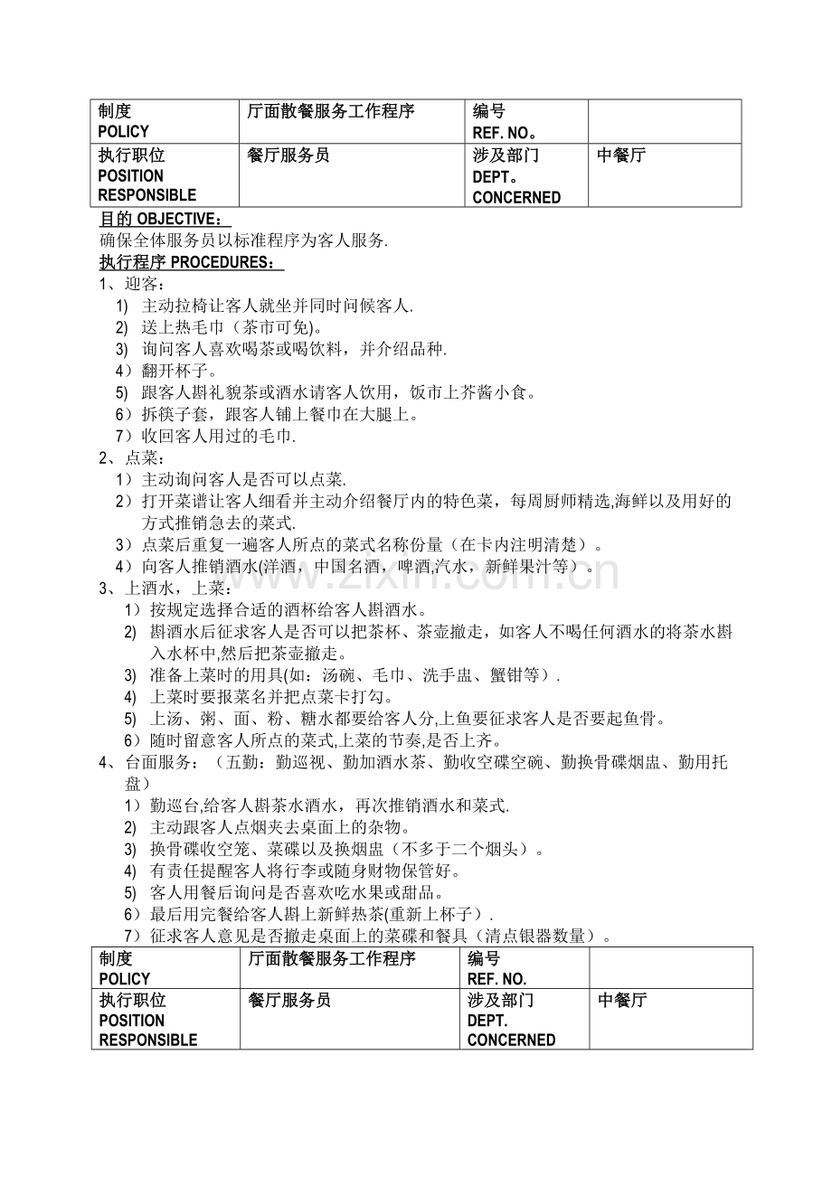 五星级酒店餐饮部员工操作手册(sop)中餐厅.doc_第1页