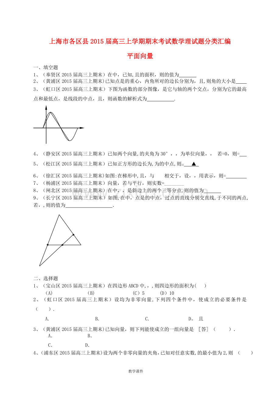 上海市各区县高三数上期期末考试试题分类汇编-平面向量-理.doc_第1页