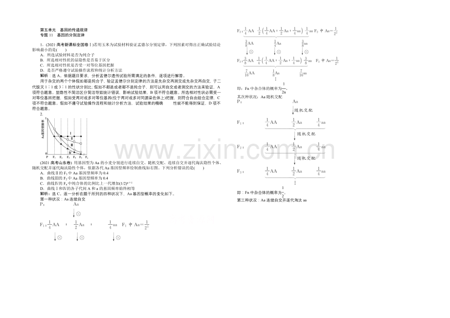 2020届高考生物二轮复习-第五单元-专题11-基因的分离定律-Word版含解析.docx_第1页