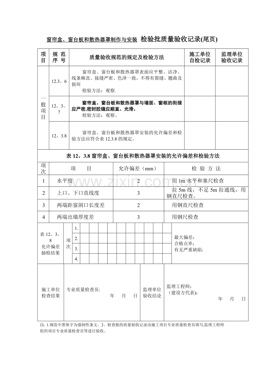 窗帘盒、窗台板和散热器罩制作与安装-检验批质量验收记录.doc_第2页