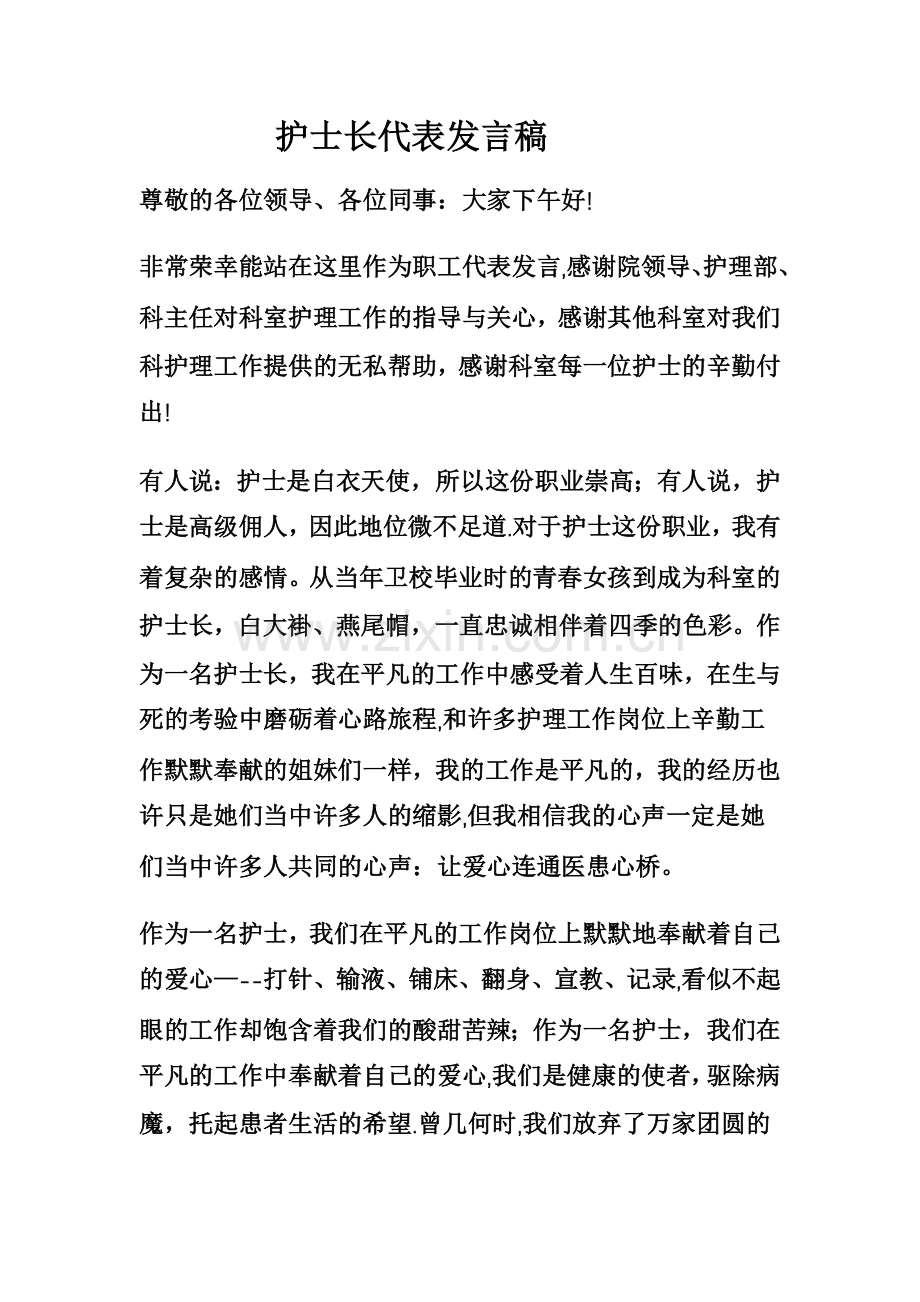 护士长代表发言稿.doc_第1页