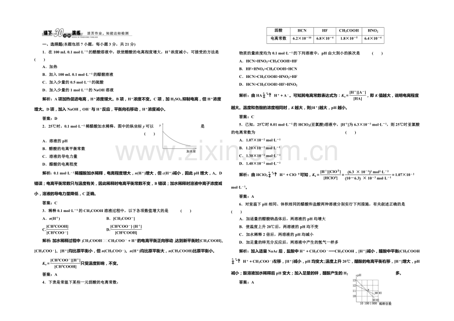 2020-2021学年高中化学每课一练：3.2.1-弱电解质的电离平衡(鲁科版选修4).docx_第1页