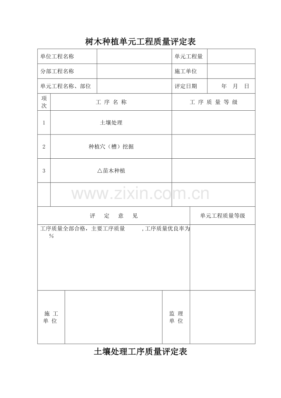 花木种植单元工程质量评定表.doc_第1页