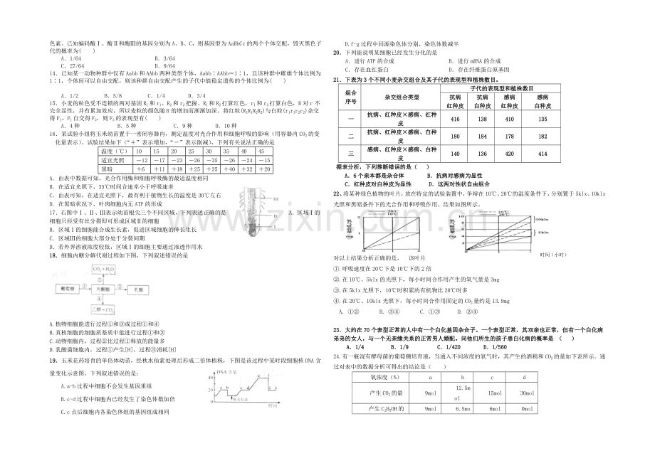 福建省四地六校2021届高三上学期第二次联考生物-Word版含答案.docx_第2页