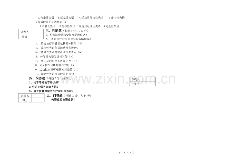 言语治疗学试卷A.doc_第2页