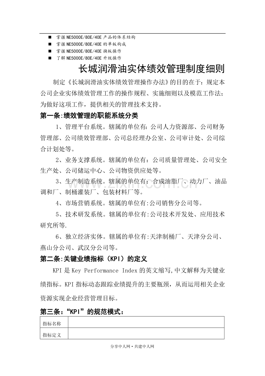 浅谈管理长城润滑油实体绩效管理制度细则.doc_第1页