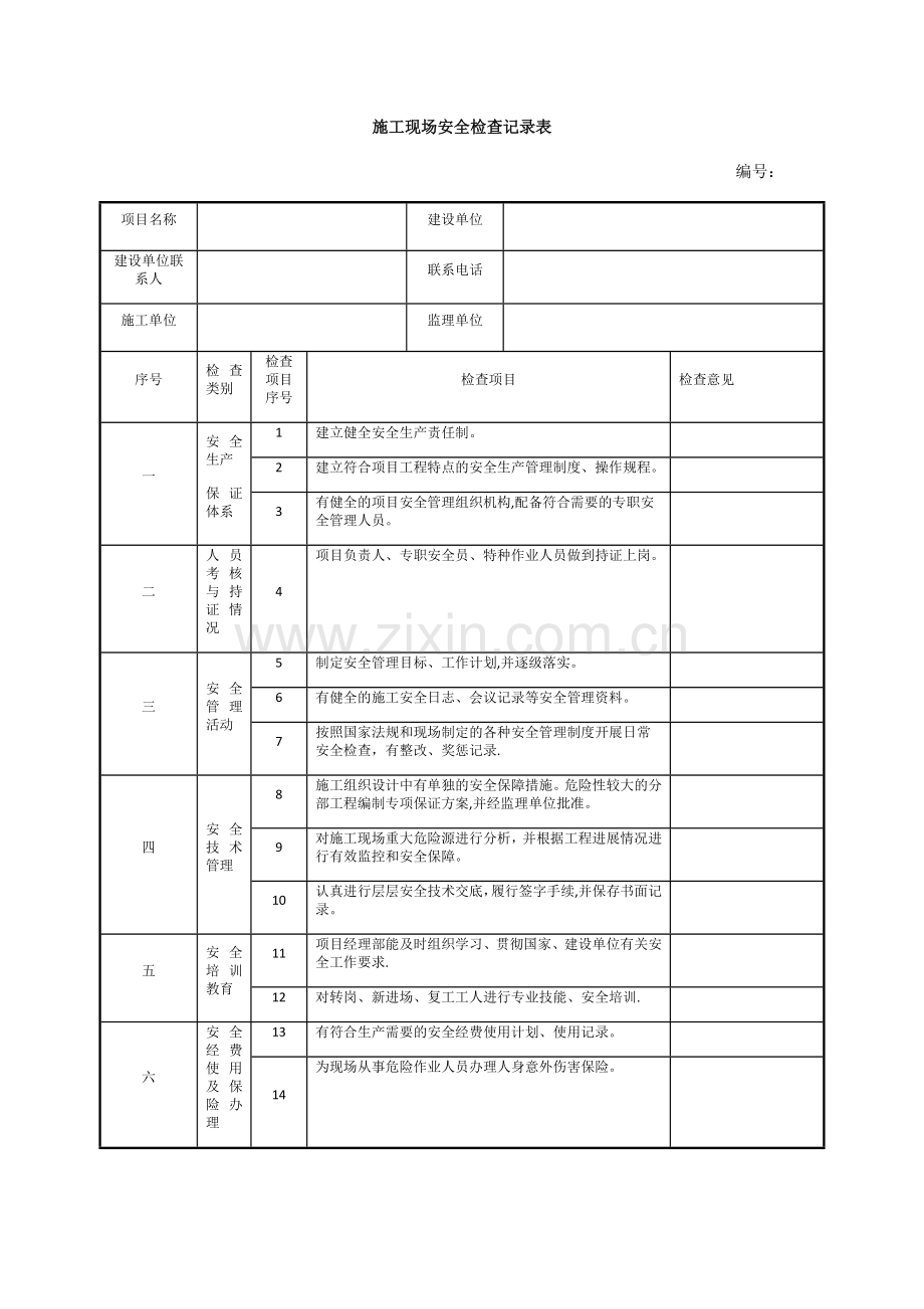 施工安全检查记录表.doc_第1页