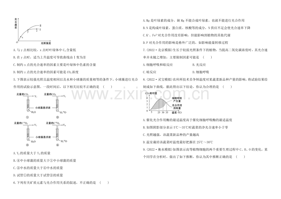 2021高考生物一轮课时作业11-必修1--5.4能量之源——光与光合作用A.docx_第2页