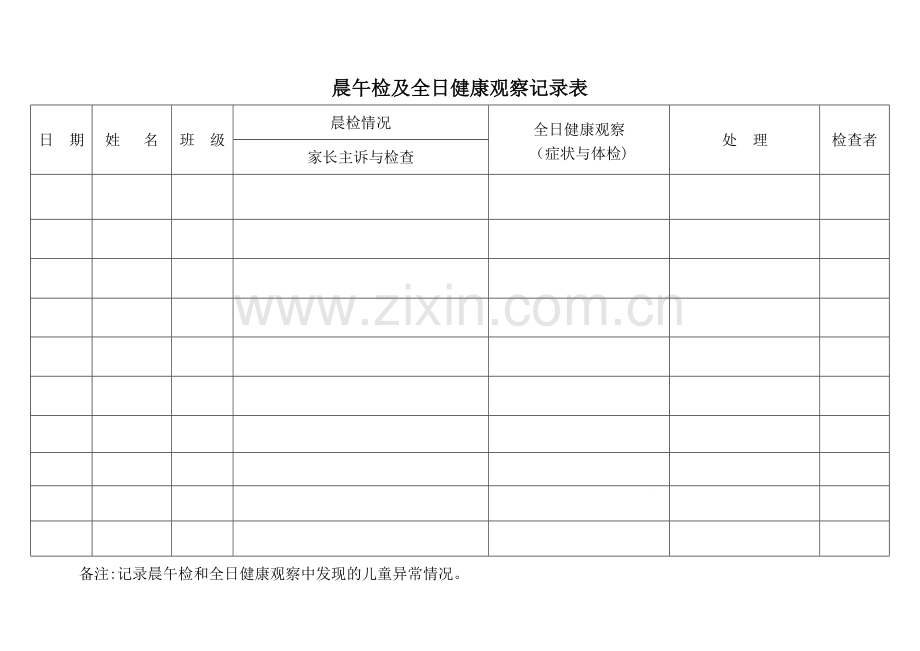 表1--晨午检及全日健康观察记录表(1).doc_第1页