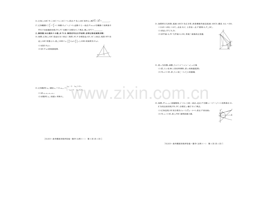 浙江省2021届高三高考模拟训练评估卷(一)数学(文)-扫描版含答案.docx_第2页