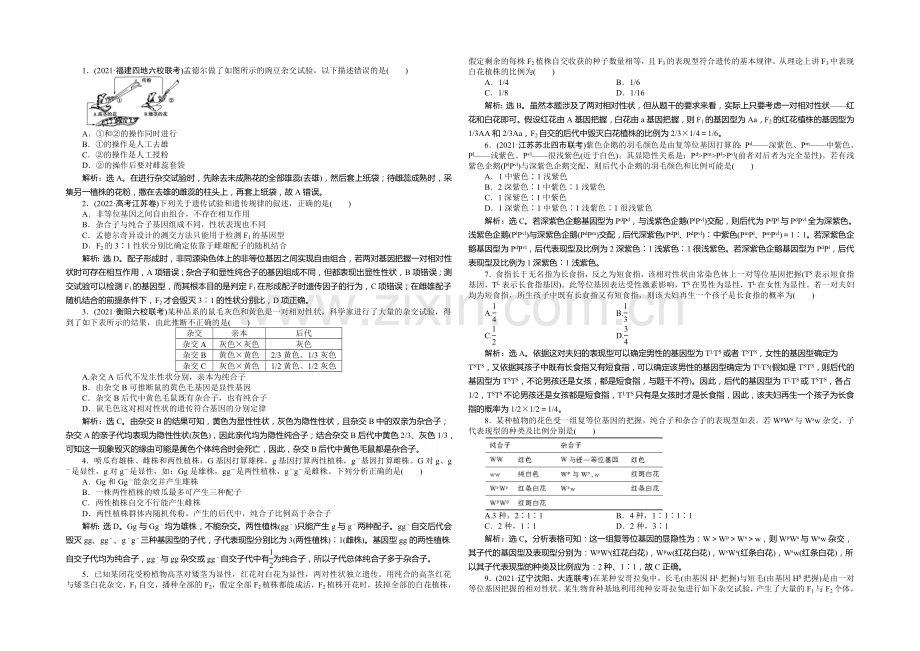 2021年高考生物(人教版)一轮复习强化练习：孟德尔的豌豆杂交实验(一).docx_第1页