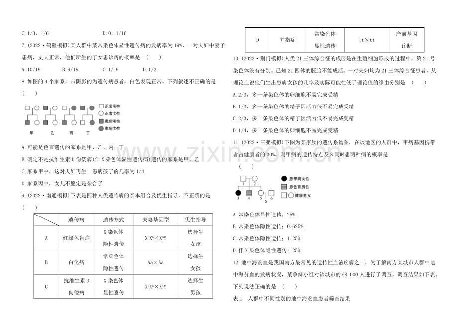 2021高考生物一轮课时作业25-必修2--5.3人类遗传病.docx_第2页