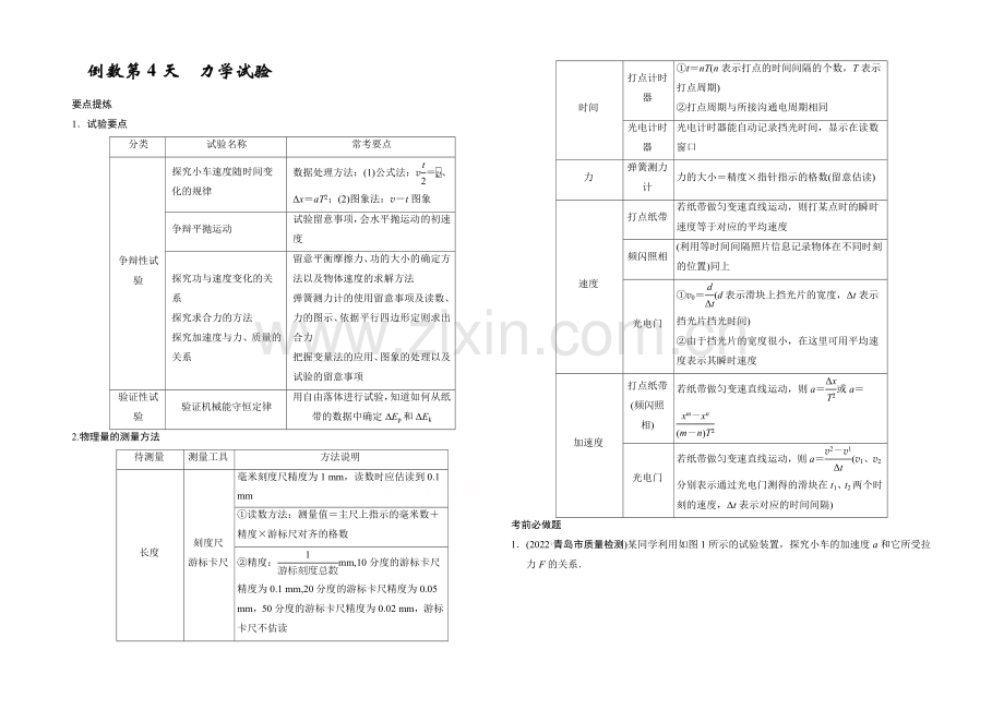 2021届高考物理(浙江专用)二轮倒数10天练-倒数第4天-Word版含解析.docx_第1页