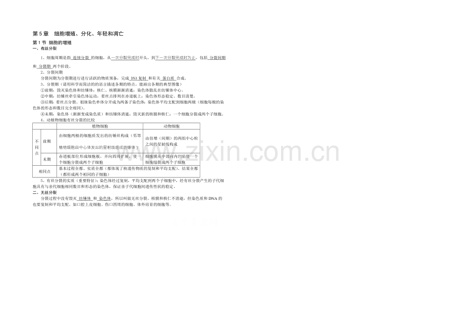 2021年高考生物学科基础知识整理-必修1-第5章-第1节-细胞的增殖-.docx_第1页