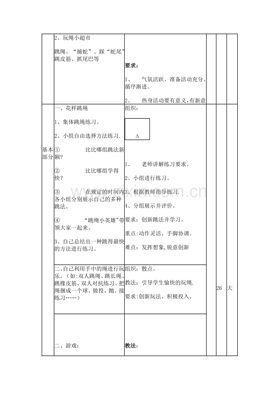 小学三年级跳绳体育课教案.doc_第2页