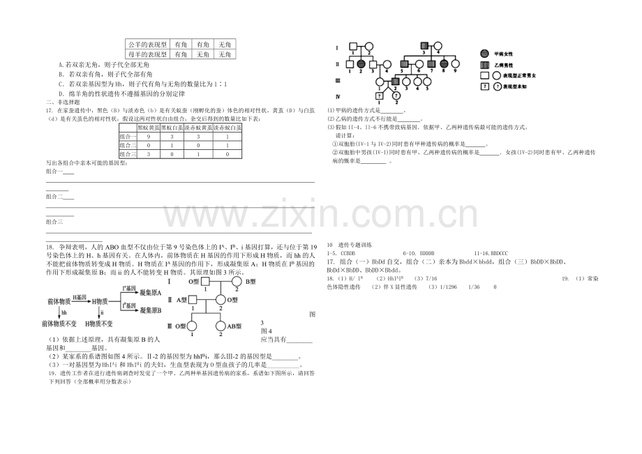 【全国百强校】山西省忻州市第一中学高三生物第二轮复习专题训练：专题四-遗传专题-Word版含答案.docx_第2页