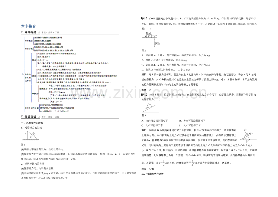 2020-2021学年高一物理教科版必修一学案：第二章-力-章末整合-Word版含解析.docx_第1页