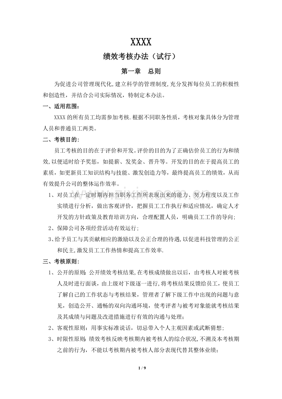 绩效考核试行办法.docx_第1页