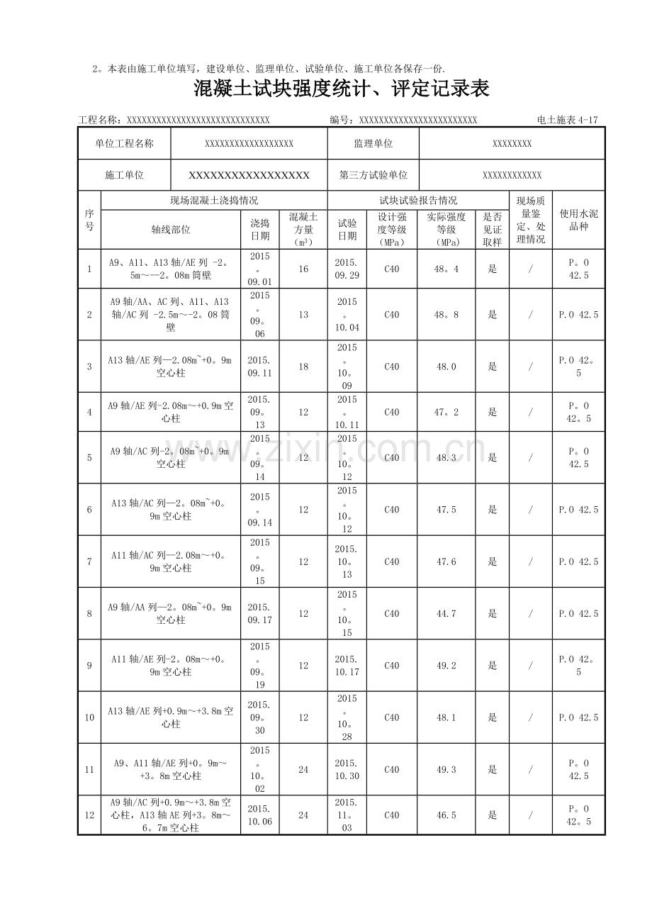 混凝土试块强度统计、评定记录表59884.doc_第3页