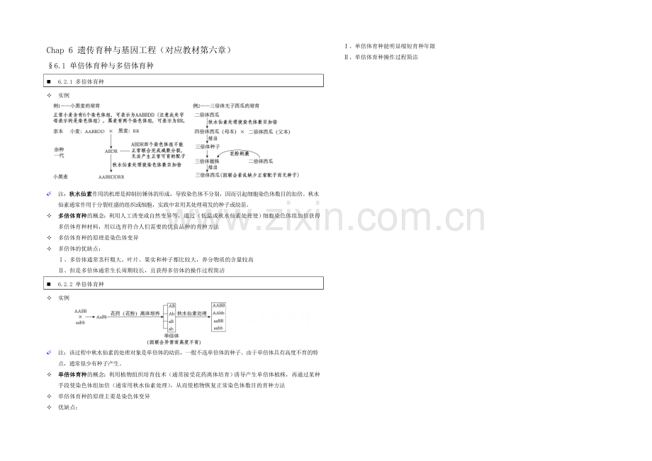 高中人教版生物学生笔记：必修2-6.1-单倍体育种与多倍体育种.docx_第1页