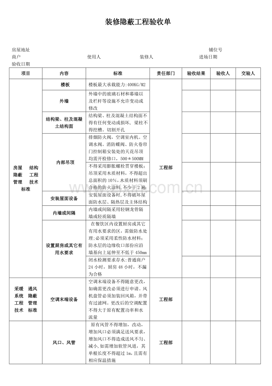 装修隐蔽工程验收单(新版).doc_第1页