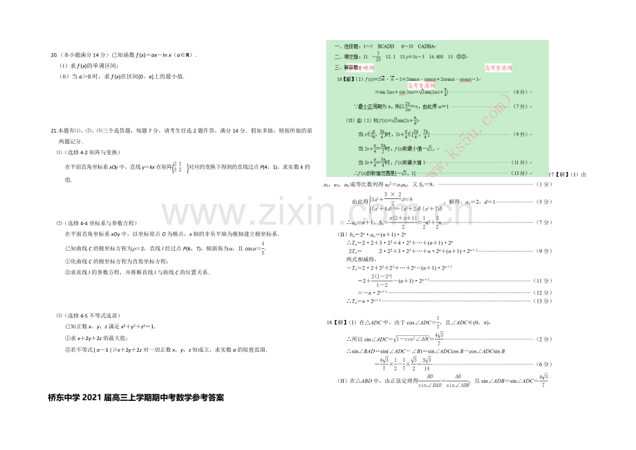 福建省诏安县桥东中学2021届高三上学期期中考试数学(理)-Word版含答案.docx_第3页