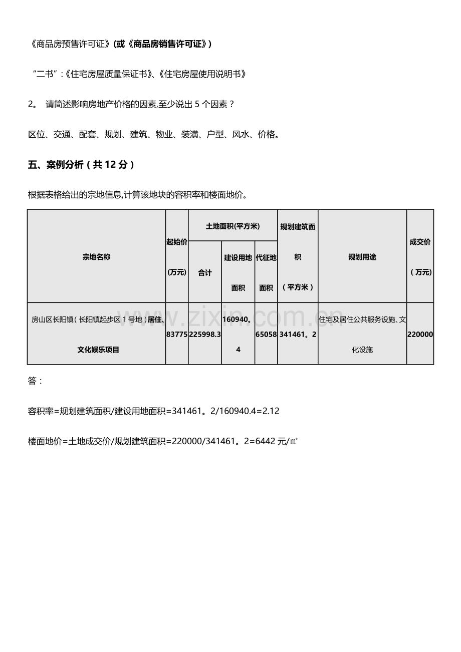 房地产基础知识试卷B卷答案.doc_第3页