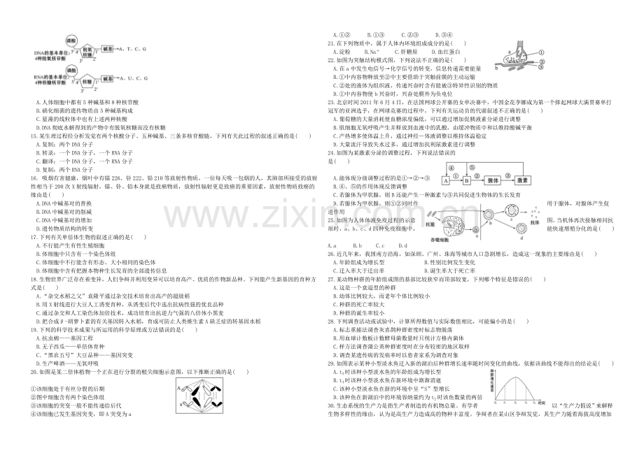 福建省长泰一中2020-2021学年高二上学期期末考试生物-Word版含答案.docx_第2页