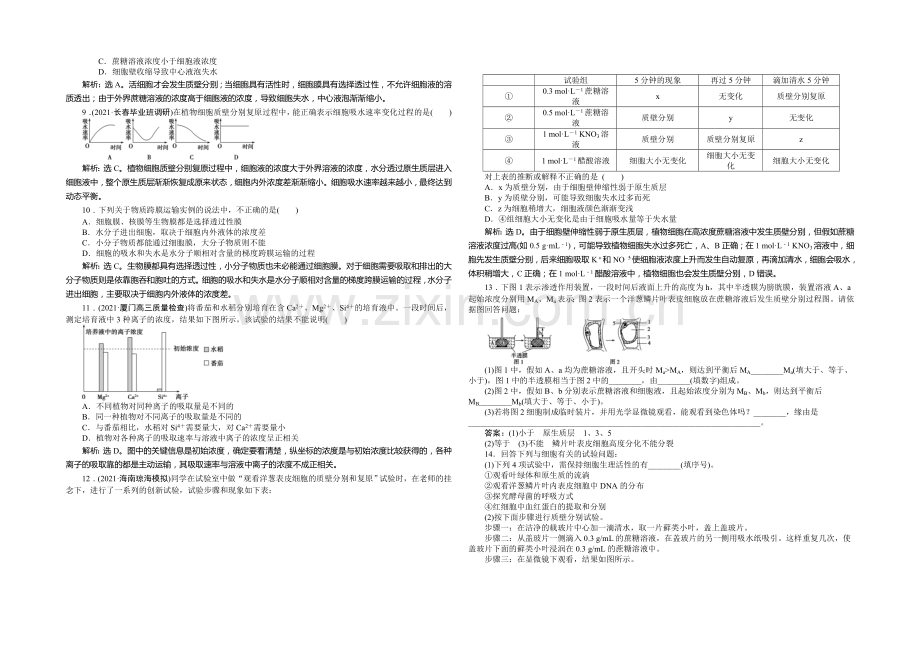 2021年高考生物(人教版)一轮复习强化练习：物质跨膜运输的实例.docx_第3页