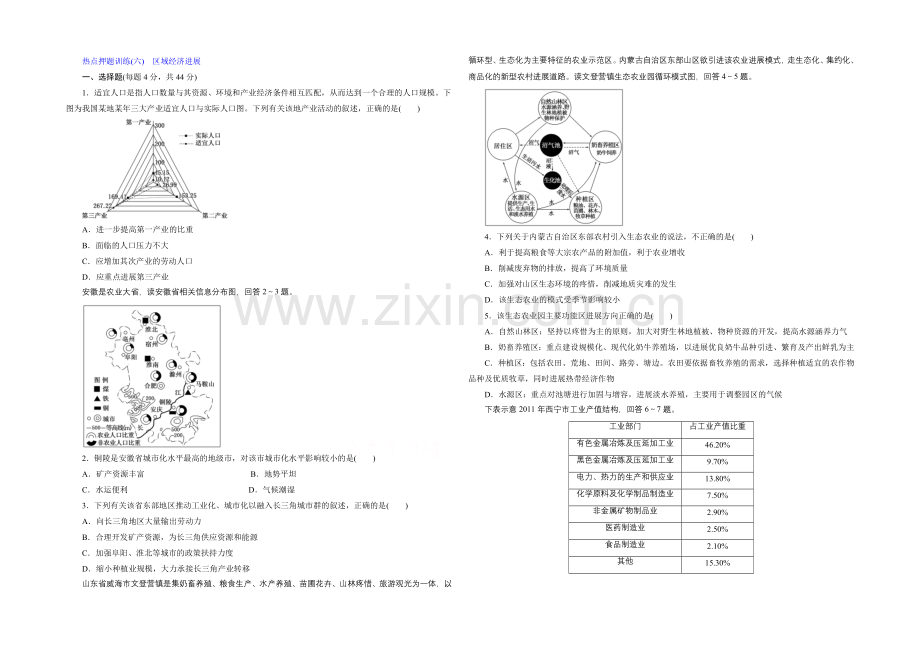 2021届高三地理二轮复习热点押题训练(六)-区域经济发展.docx_第1页