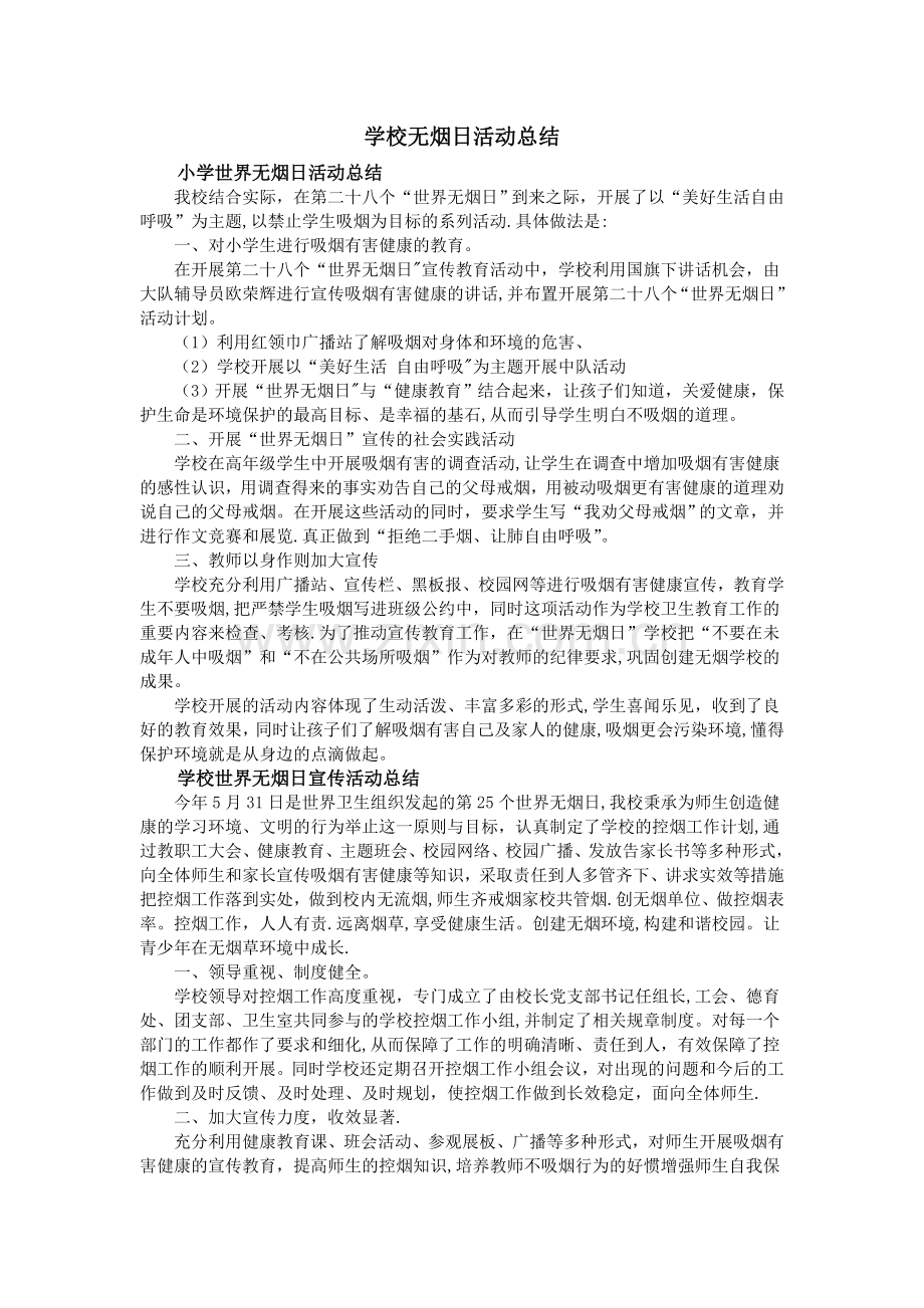 学校无烟日活动总结.doc_第1页