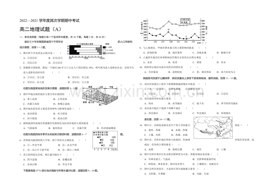 山东省菏泽市2020-2021学年高二下期中考试地理试题(A)word版含答案.docx_第1页