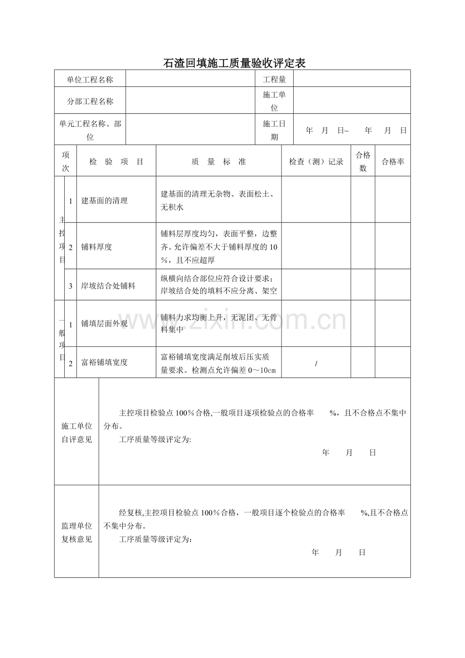 石渣回填施工质量验收评定表.doc_第1页