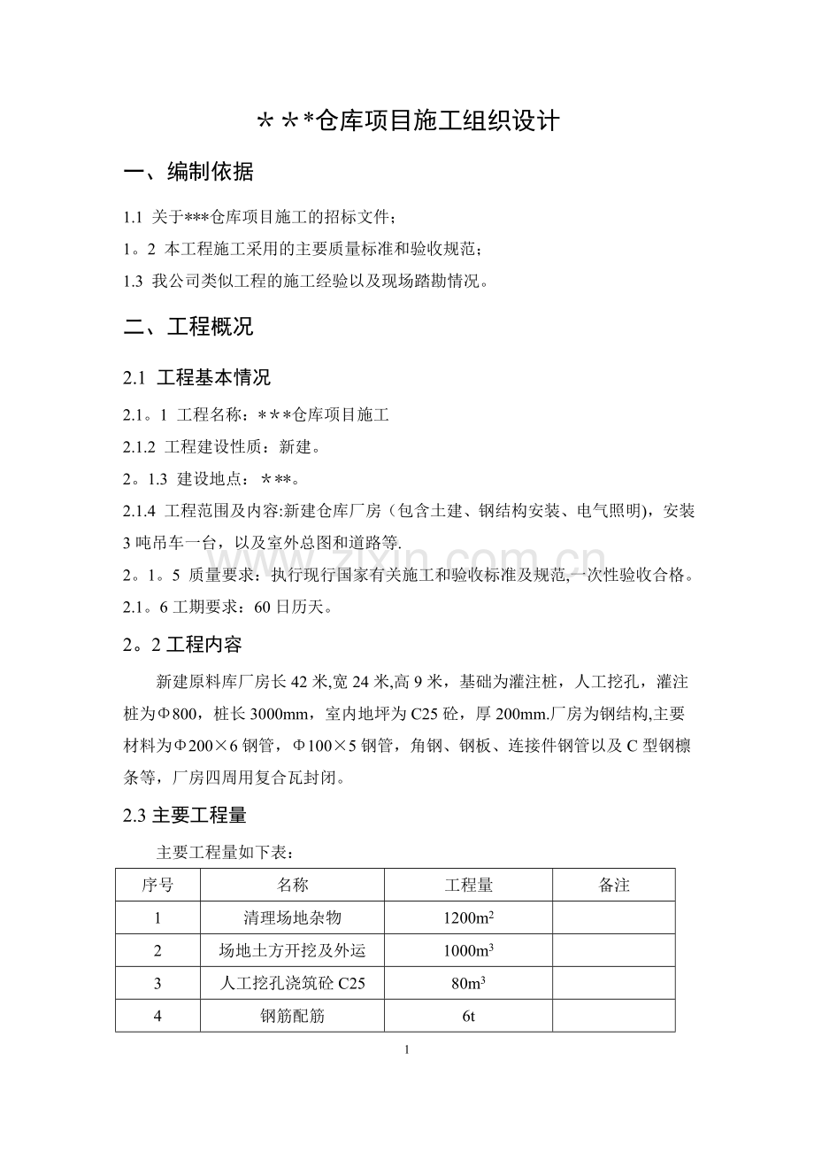 仓库项目施工组织设计剖析.doc_第1页