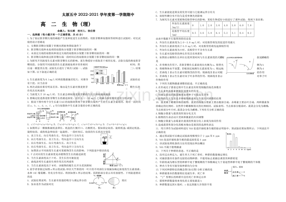 山西省太原五中2020-2021学年高二上学期期中考试生物(理)-Word版含答案.docx_第1页