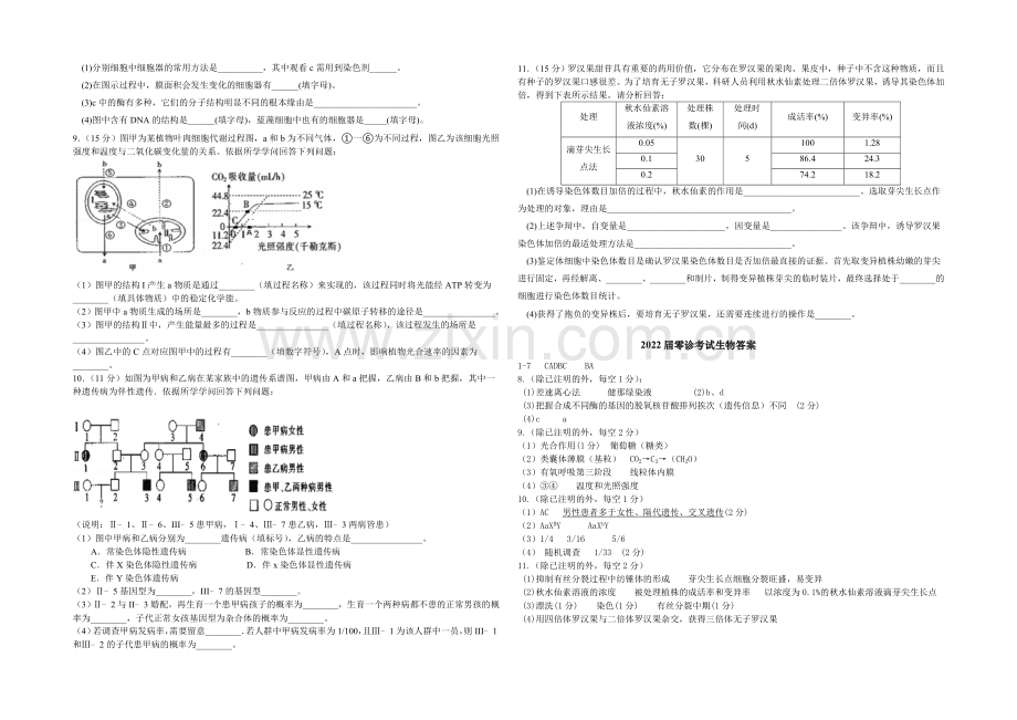 四川省绵阳市南山中学2022届高三零诊考试生物试题-Word版含答案.docx_第2页