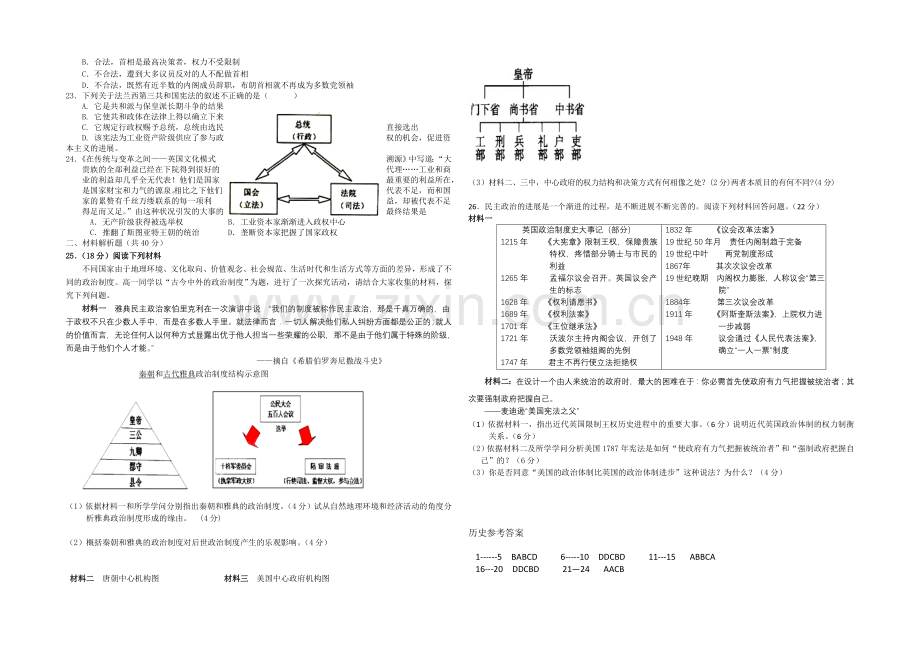 湖南省浏阳一中2020-2021学年高一上学期期中考试--历史-Word版含答案.docx_第2页