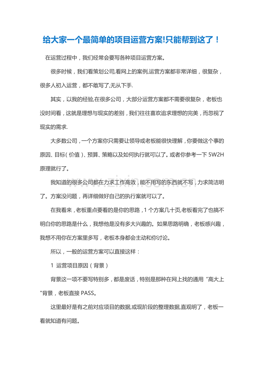 给大家一个最简单的项目运营方案.doc_第1页