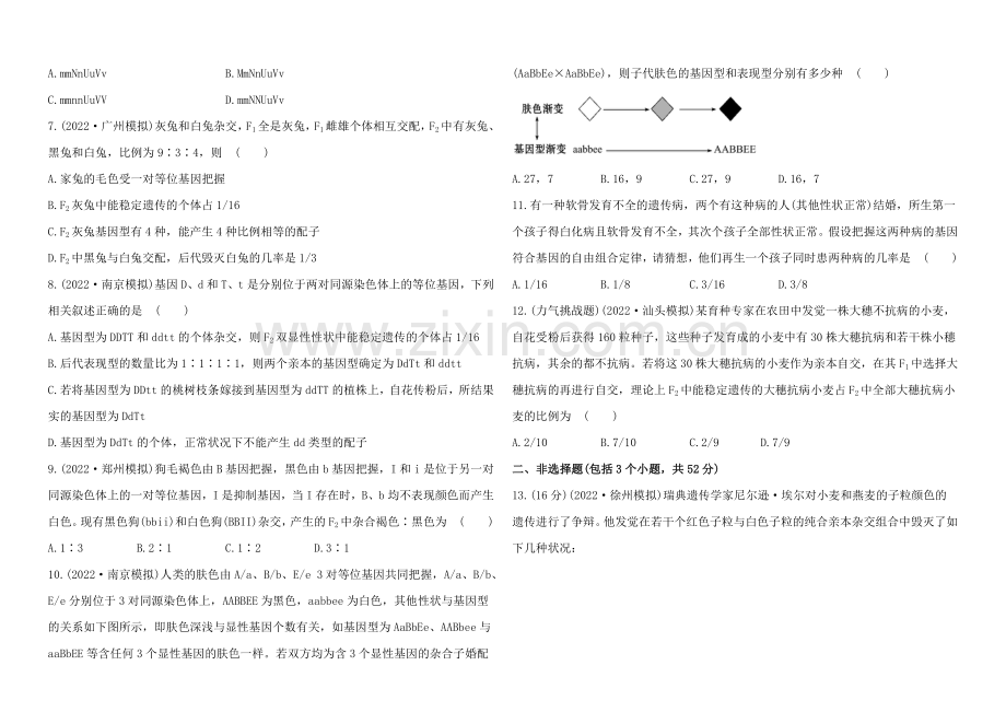 2021高考生物一轮课时作业16-必修2--1.2孟德尔的豌豆杂交实验(二)A.docx_第2页