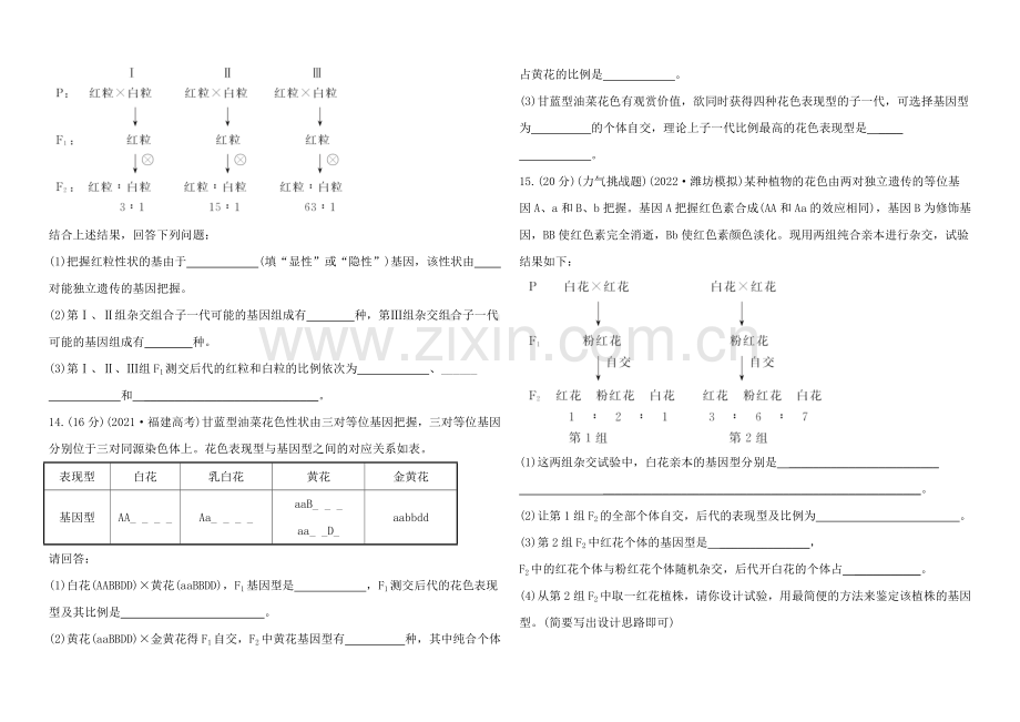 2021高考生物一轮课时作业16-必修2--1.2孟德尔的豌豆杂交实验(二)A.docx_第3页