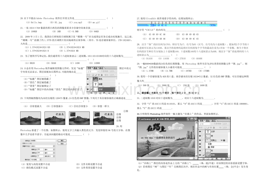 浙江省诸暨中学2020-2021学年高一上学期期中考试信息技术-Word版含答案.docx_第2页