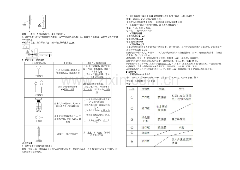 【2022决胜高考】人教版化学一轮复习导练测：第一章-从实验学化学-学案1-化学实验的基本方法(一).docx_第2页