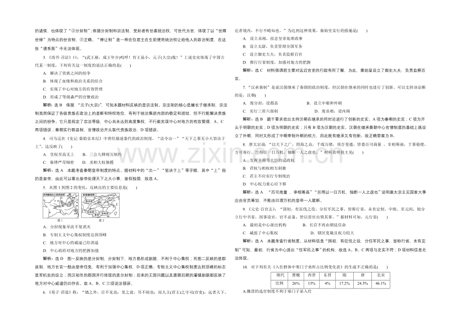 【创新方案】2020-2021学年人教版高中历史必修1检测：第一单元-古代中国的政治制度-单元检测.docx_第2页