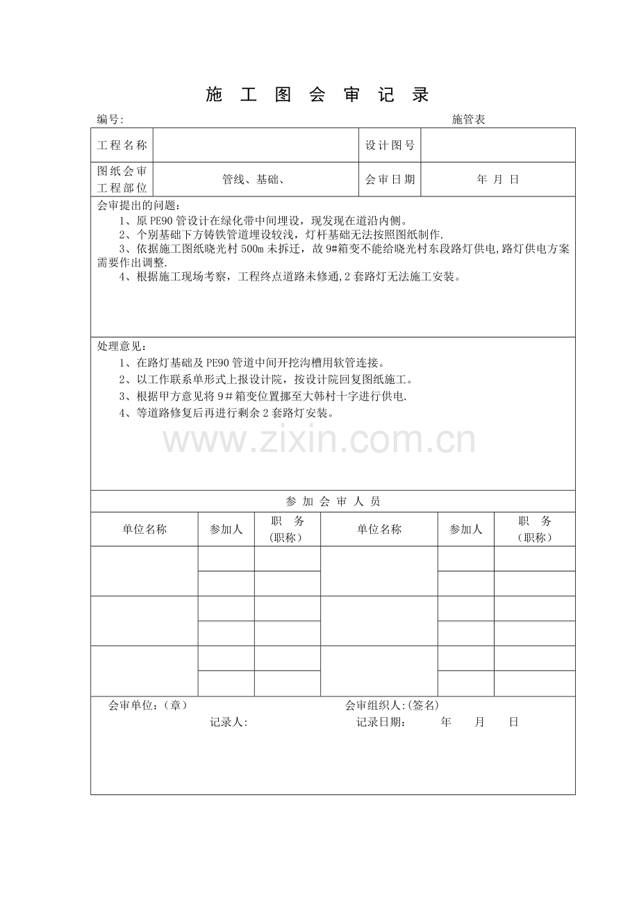 市政施工图纸会审记录表.doc_第1页