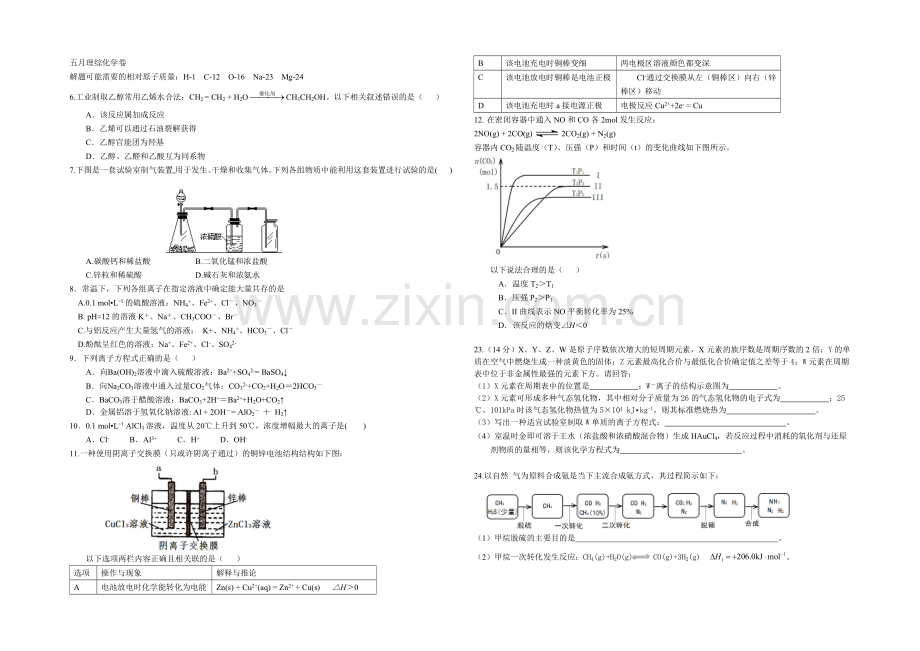 福建省福州市2021届高三5月适应性考试化学试卷-Word版含答案.docx_第1页