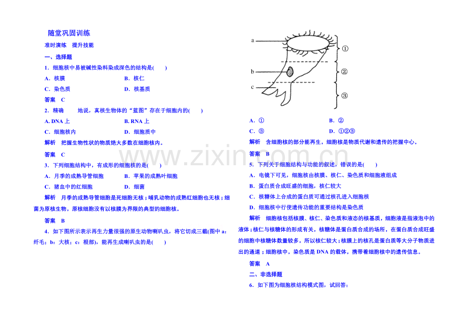 2020-2021学年高中生物随堂巩固训练必修一-3-3细胞的基本结构.docx_第1页