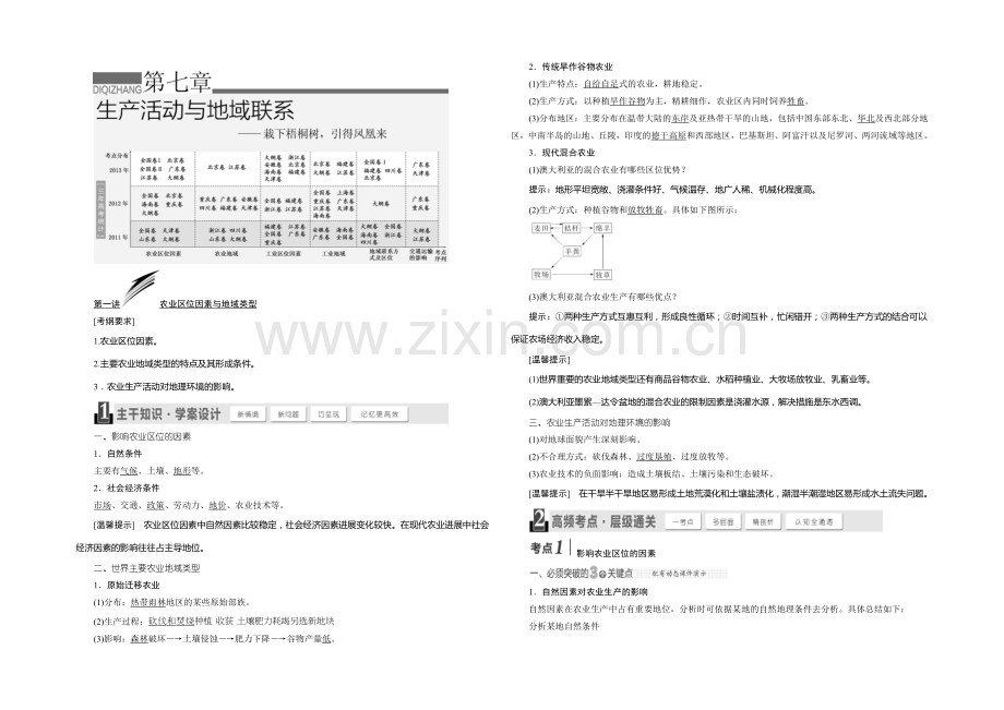 2021高考地理(山东专用)总复习教学案：第7章--生产活动与地域联系.docx_第1页